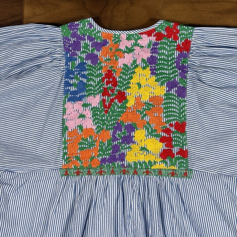 J.Marie Women's Size Small Blue White Striped Embroidered Tristen Midi Dress - Picture 11 of 13